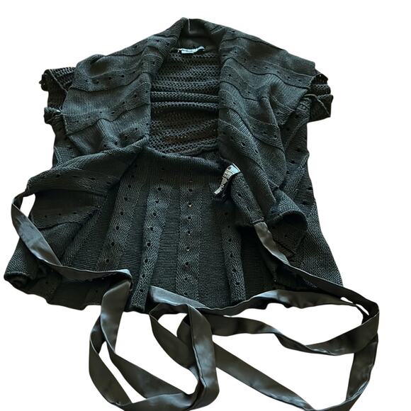 Forever 21 Black Sweater Vest Cardigan Juniors Size Small Tie Front Y2K - Picture 7 of 9